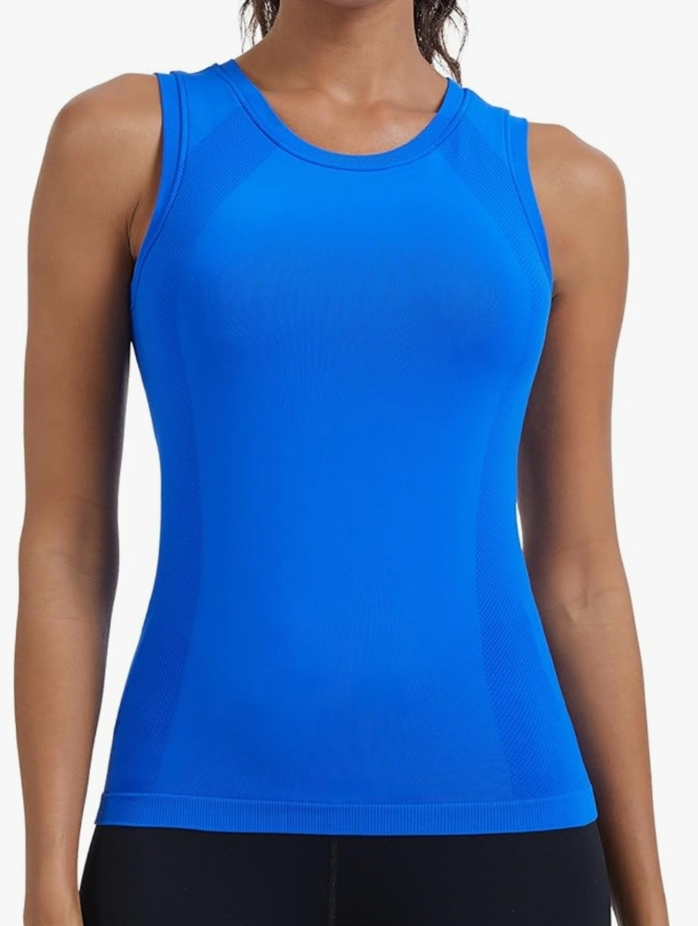 NWT Sleeveless Built-in Sports Bra Seamless Workout Top In Blue Size XS